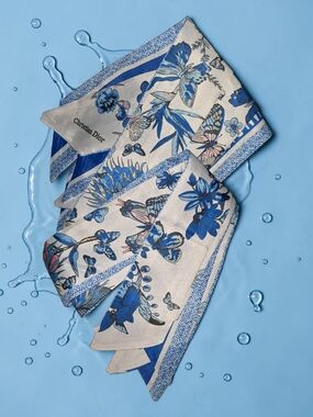 X5 Blue Floral Silk Scarf Ribbon